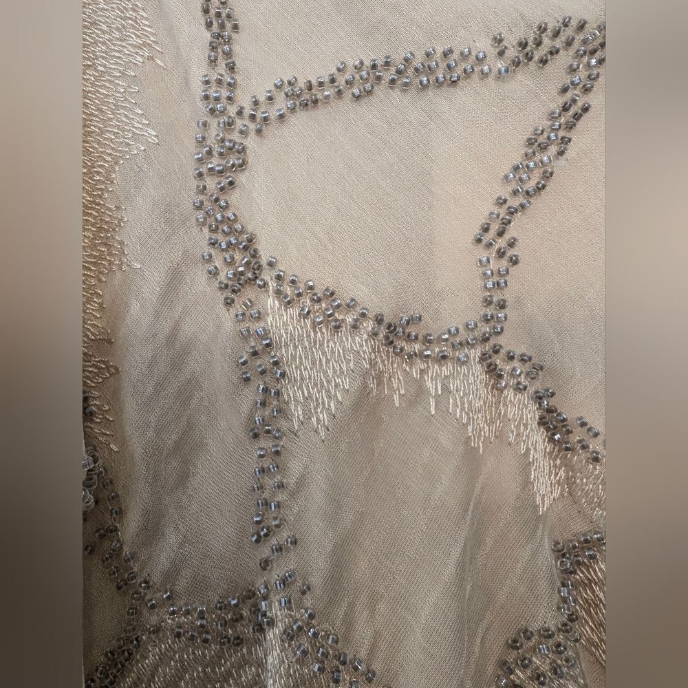 New ZARA Satin Midi Long Slip Skirt Beige Marble Neutral Nude Sz M Beads Sheer - Picture 6 of 14